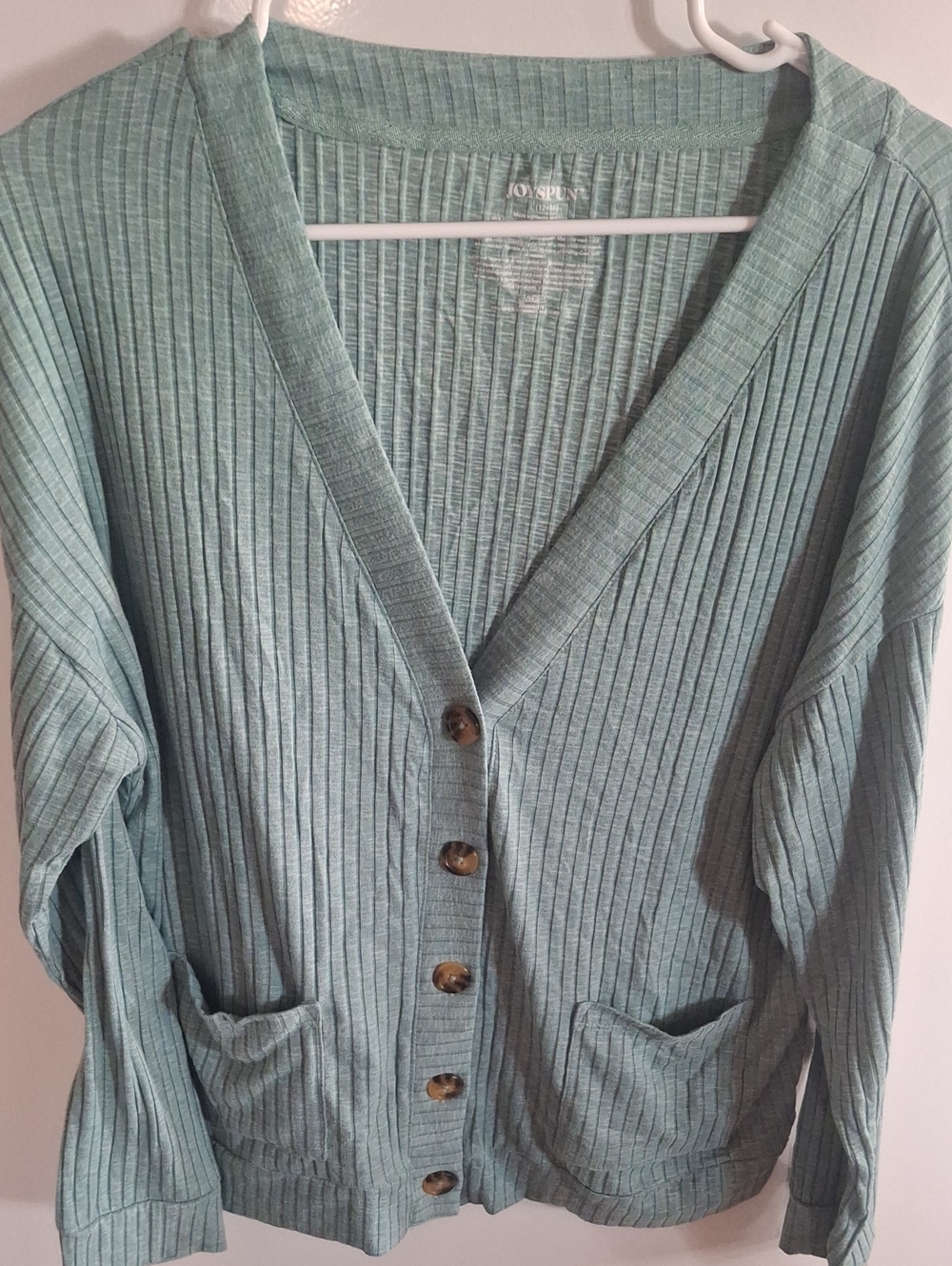 Light Teal Ribbed Button-Front Cardigan with Pockets
